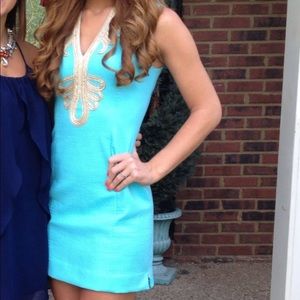 Lilly Pulitzer Aqua/Gold Janice Shift Dress